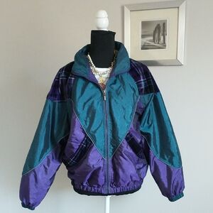 Stylish Teal and Purple Bomber Jacket